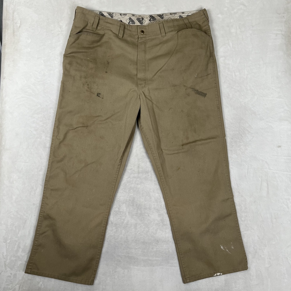Vintage Ben Davis Pants Mens 44x30 Beige Canvas Relaxed Fit Workwear Stained